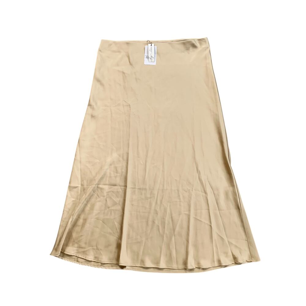 By Tess‎ Skirt Womens 2XL XXL Champagne Tella Satin Slip Pull On Flowy Midi